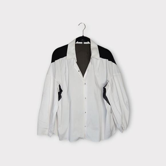 Robert Rodriguez Womens Colorblock Snap Blouse Black White 6 Contrast - Picture 2 of 9